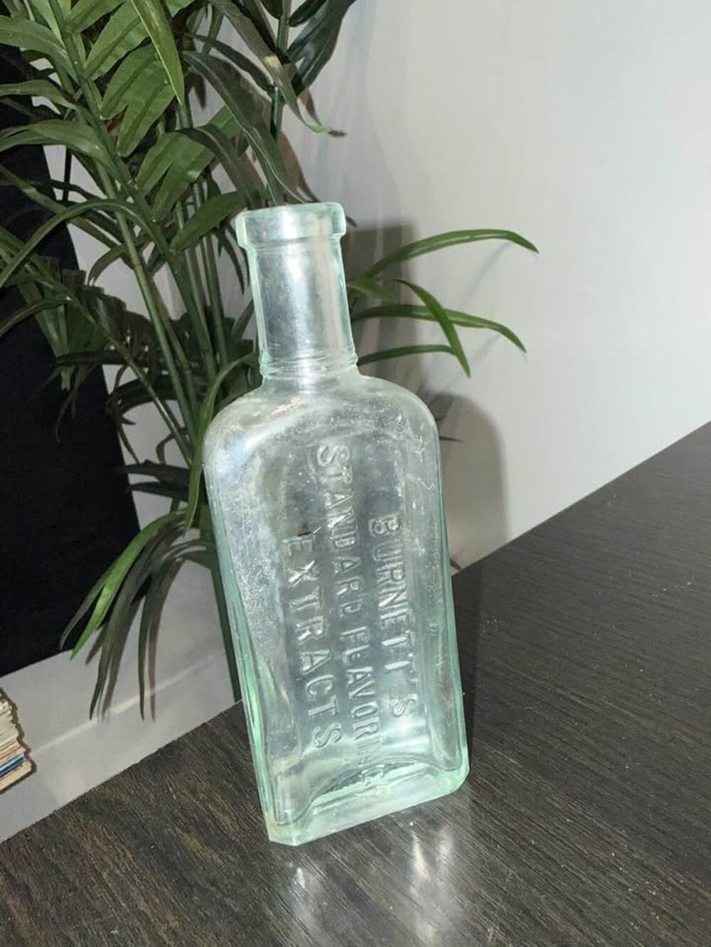 Antique Burnett's Standard Flavoring Extracts Embossed Glass Bottle